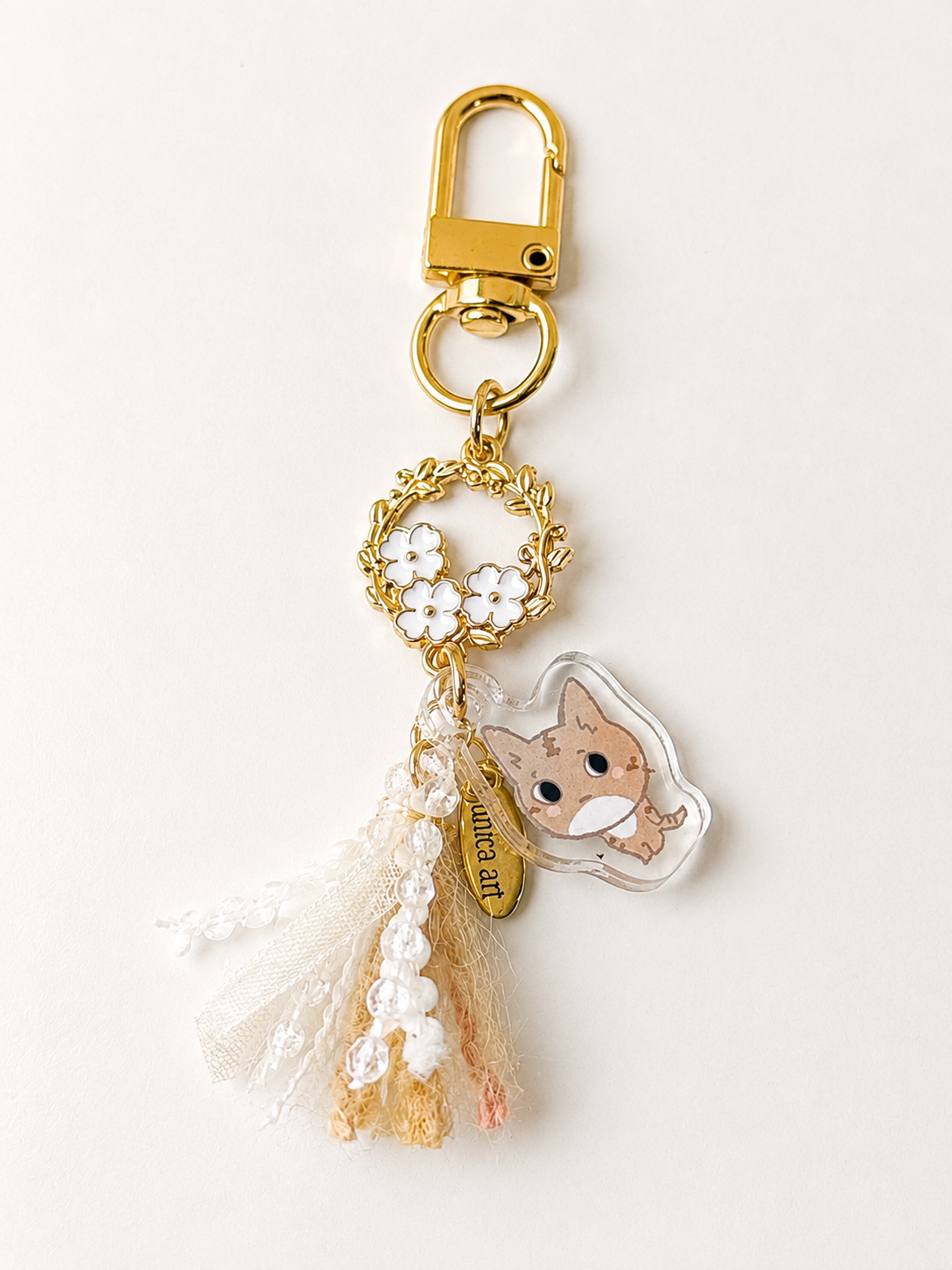 ねこお花りース結しっぽキーホルダー