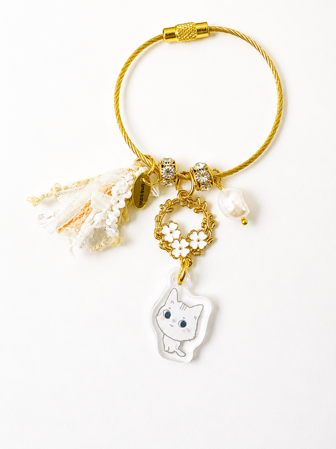 増やせる!ねこお花リース結しっぽキーリング